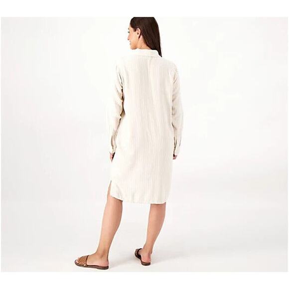 DENIM & CO. NATURALS NEW $66 Linen Blend Button Front Shirt Dress Pockets Small - Picture 2 of 2